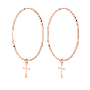 Duże kolczyki z różowego złota z krzyżami SOTHO