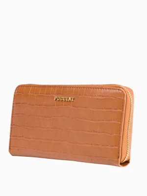 Duży brązowy portfel damski o fakturze crocco Puccini