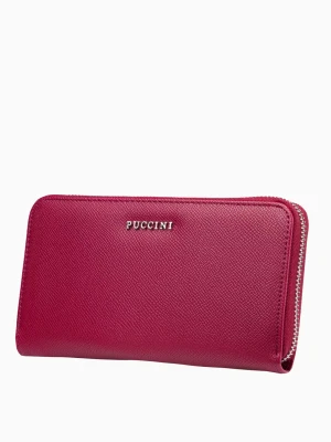 Duży czerwony portfel damski ze skóry ekologicznej Puccini