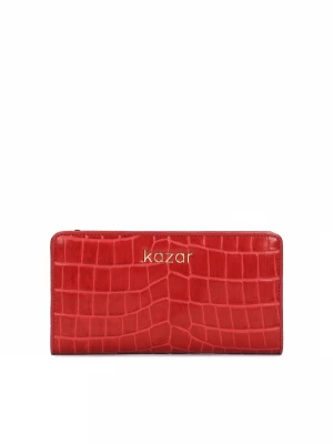 Duży czerwony portfel w krokodyli wzór Kazar
