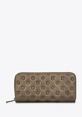 Duży damski portfel skórzany z tłoczeniem złoty Wittchen