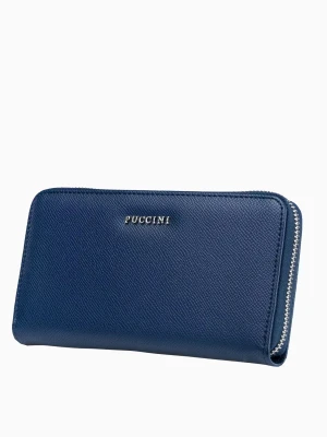 Duży granatowy portfel damski ze skóry ekologicznej Puccini