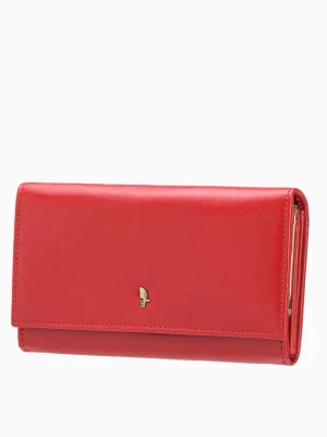 Duży klasyczny czerwony portfel damski skórzany zapinany na zatrzask Puccini