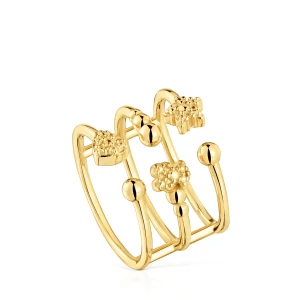 Duży Otwarty Pierścionek Tous Grain Ze Srebra Pokrytego 18-Karatowym Złotem, Z Motywami Misia - Tous Rozmiar