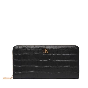 Duży Portfel Damski Calvin Klein Ck Croc Long Zip Around LV04F1096G Czarny