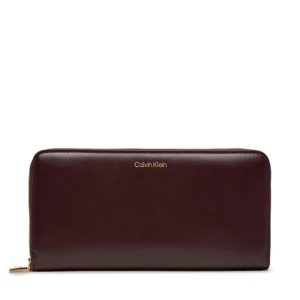 Duży Portfel Damski Calvin Klein Ck Large Zip Around LV04F1093G Bordowy