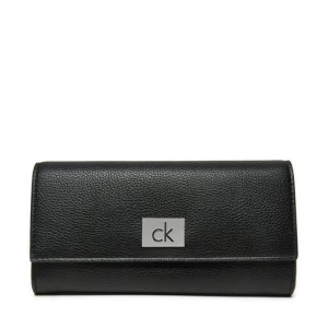 Duży Portfel Damski Calvin Klein Ck Plaque Large Trifold K60K612839 Czarny