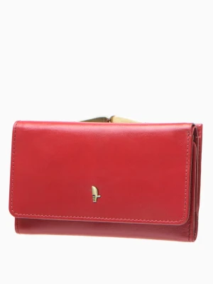 Duży portfel damski czerwony skórzany z kieszenią na bigiel i zabezpieczeniem RFID Puccini