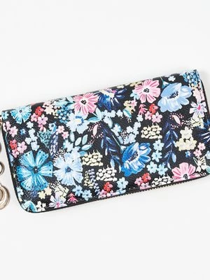Duży portfel damski kwiaty niebieski Shelvt