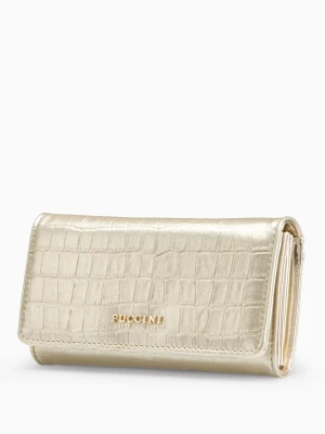 Duży portfel damski ze skóry ekologicznej crocco w kolorze złotym  Puccini