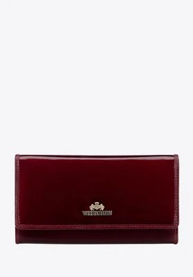 Duży portfel damski ze skóry lakierowanej z logo bordowy Wittchen