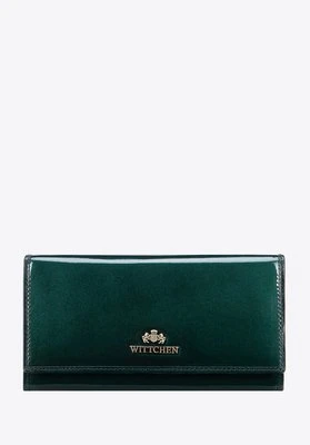 Duży portfel damski ze skóry lakierowanej z logo zielony Wittchen