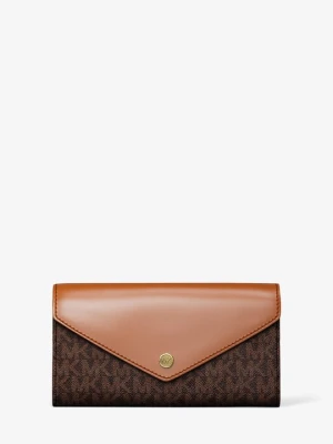 Duży portfel kopertowy z linii podróżnej Jet Set z charakterystycznym logo Michael Kors BRĄZOWY (Brązowy)