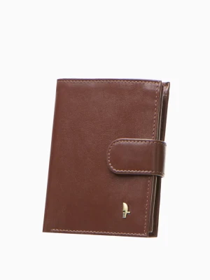 Duży skórzany portfel męski zamykany na zatrzask brązowy Puccini