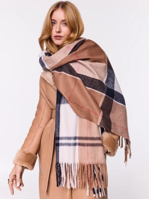 Duży szal w kratę z frędzlami TARANKO
