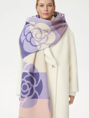 Duży szal w odcieniach fioletu z motywem kwiatów TARANKO