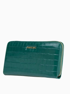 Duży zielony portfel damski o fakturze croco Puccini