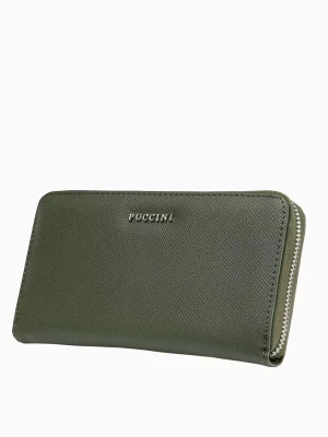 Duży zielony portfel damski ze skóry ekologicznej Puccini