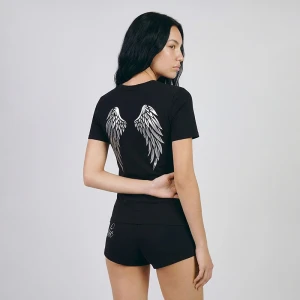 Dwuczęściowa czarna piżama z nadrukiem Angelic House