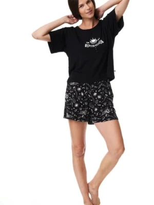 Dwuczęściowa letnia piżama damska z wiskozy czarno biała key