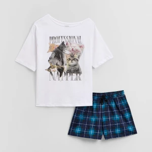 Dwuczęściowa piżama z nadrukiem kotów z podpisem Proffessional Napper House