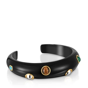 Dwukolorowa Bransoleta Z Czarnej Żywicy Z Kamieniami Szlachetnymi Tous Warm - Tous