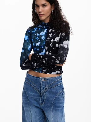 Dwukolorowa koszulka w kwiaty Desigual