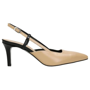 Beżowo czarne czółenka z odkryta pięta 35127-54 Wojas