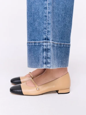 Dwukolorowe skórzane czółenka z ozdobnym paskiem TARANKO