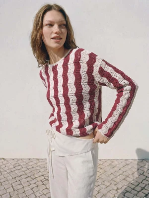 Dwukolorowy ażurowy sweter kasztanowy - Teen - - MANGO TEEN