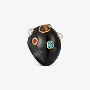 Dwukolorowy Pierścionek Z Czarnej Żywicy Z Kamieniami Szlachetnymi Tous Warm - Tous Rozmiar