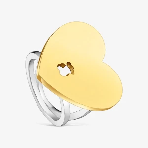 Dwukolorowy Pierścionek Ze Stali Z Charmsem Z Motywem Serca Tous Charming - Tous Rozmiar