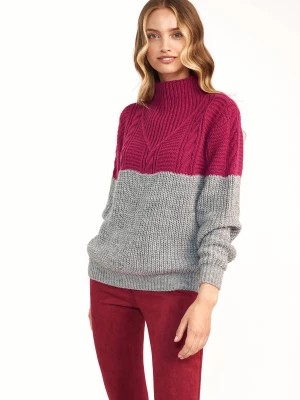 Dwukolorowy sweter - malina/szary Merg