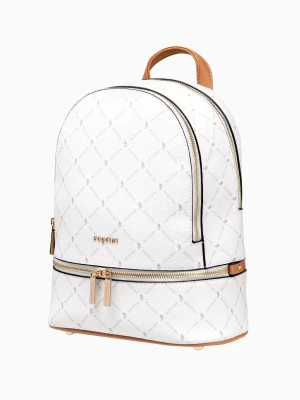 Dwukomorowy logowany plecak damski z kieszeniami biały Puccini