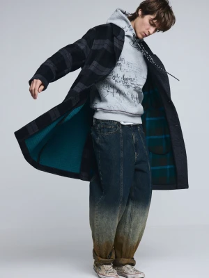 Dwumateriałowy płaszcz wełniany w kratę Desigual