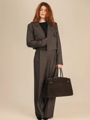 Dwurzędowa brązowa marynarka damska z wełny - Caffe LAÏF