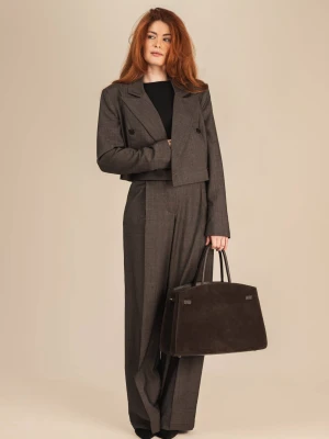 Dwurzędowa brązowa marynarka damska z wełny - Caffe LAÏF