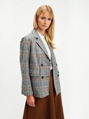 Dwurzędowa kurtka w kratę