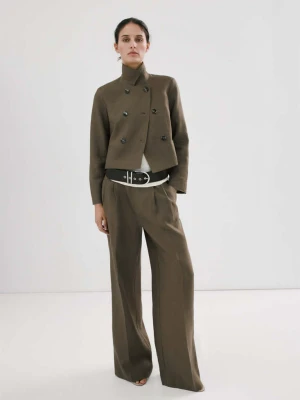 Dwurzędowa kurtka z lnu khaki - Kobieta - - MANGO