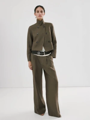 Dwurzędowa kurtka z lnu khaki - Kobieta - - MANGO