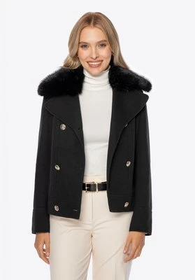 Dwurzędowa kurtka z odpinanym sztucznym futerkiem czarna Wittchen