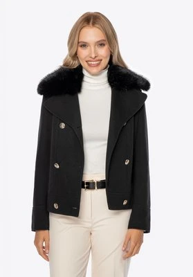 Dwurzędowa kurtka z odpinanym sztucznym futerkiem czarna Wittchen