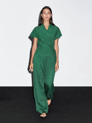 Dwurzędowa Lniana Kamizelka Z Kołnierzem Z Klapami - Zielony - - Massimo Dutti - Kobieta