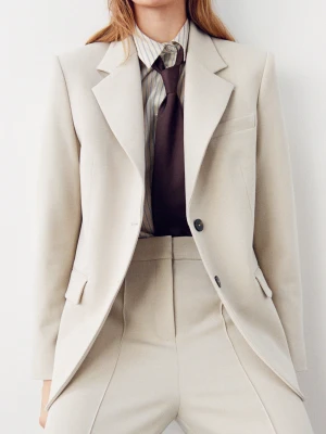 Dwurzędowa marynarka garniturowa kość słoniowa - Kobieta - - MANGO