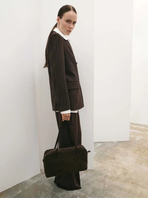 Dwurzędowa marynarka garniturowa w prążki brązowy - Kobieta - - MANGO