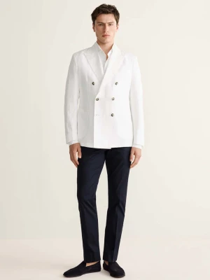 Dwurzędowa marynarka garniturowa z mieszanki lnu slim fit biały - Mężczyzna - MANGO MAN