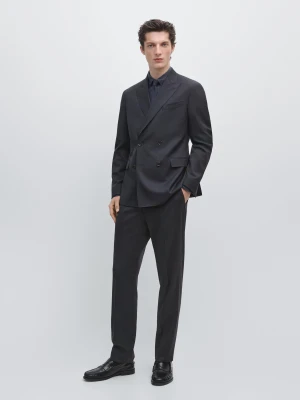 Dwurzędowa Marynarka Od Garnituru Z Wełny Tropik - Granatowy - - Massimo Dutti - Mężczyzna