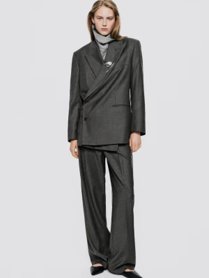 Dwurzędowa Marynarka Oversize - Limited Edition - Ciemnoszary - Massimo Dutti - Female