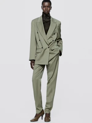 Dwurzędowa Marynarka Oversize - Limited Edition - Zielonoszary - Massimo Dutti - Female