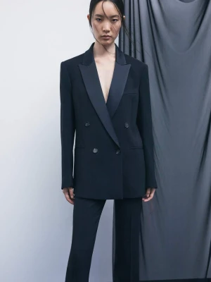 Dwurzędowa marynarka oversize „My SKIN Tailoring” z satynowymi klapami Patrizia Pepe czarny